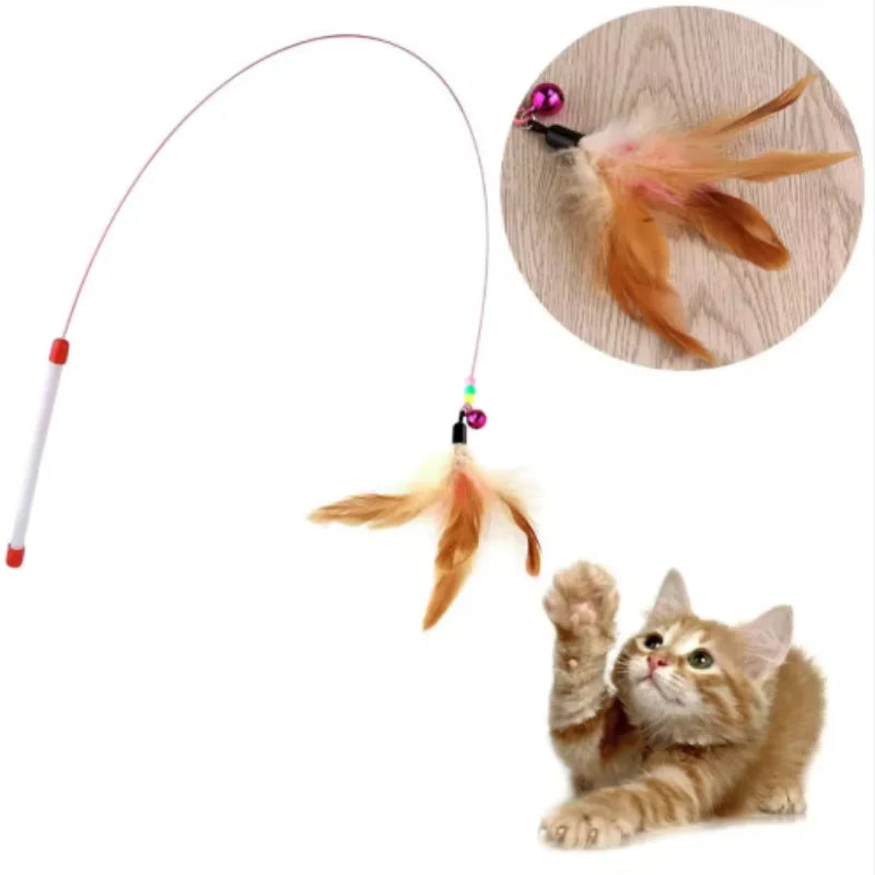 New cat funny cat stick steel wire long pole feather cute cat toy kitten fishing rotating self-pleasure relief pet toy